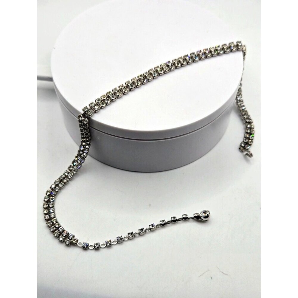 Vintage SHERMAN signed Sparkling Double band Rhinestone Choker Necklace  16 inch